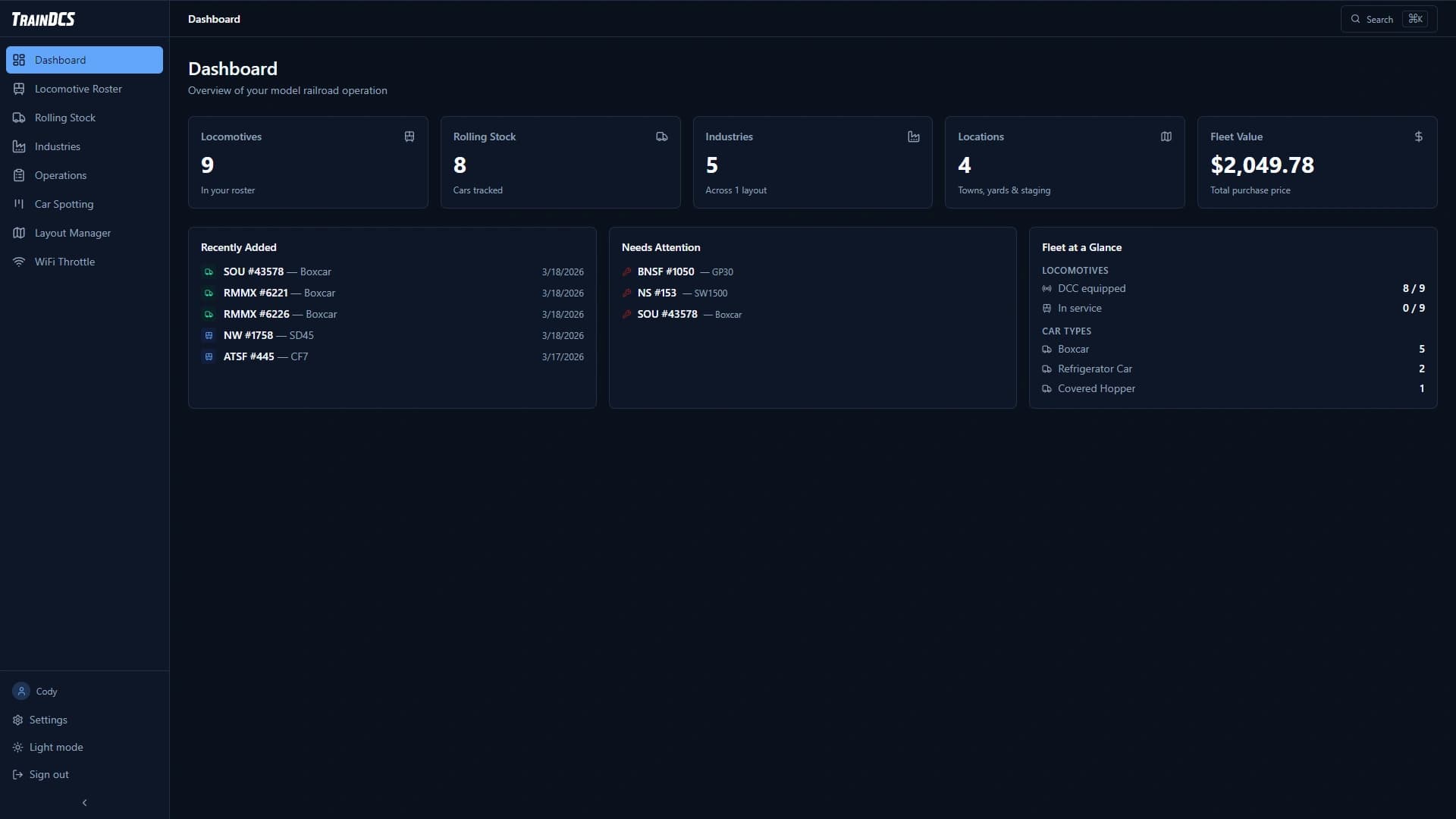 TrainDCS application screenshot